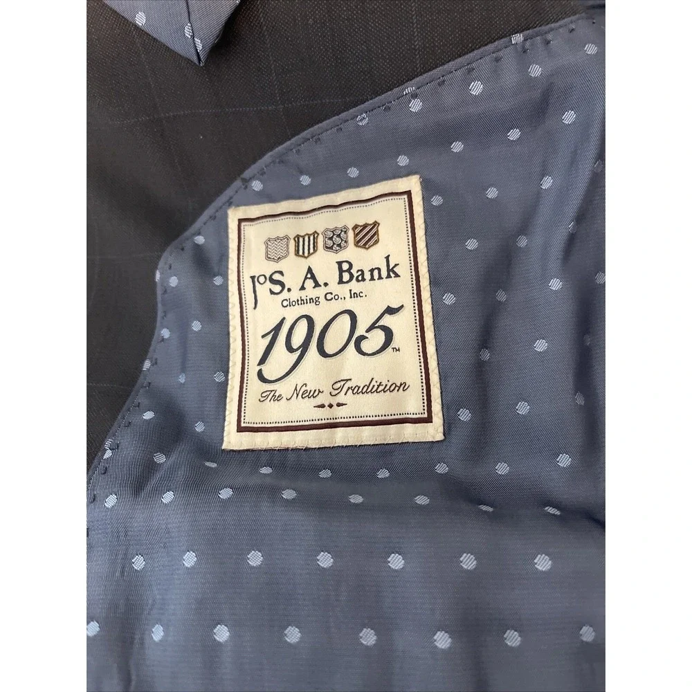 Jos A Bank 1905‎ Navy Blue Plaid Wool Sport Coat Blazer 46R Office Evening